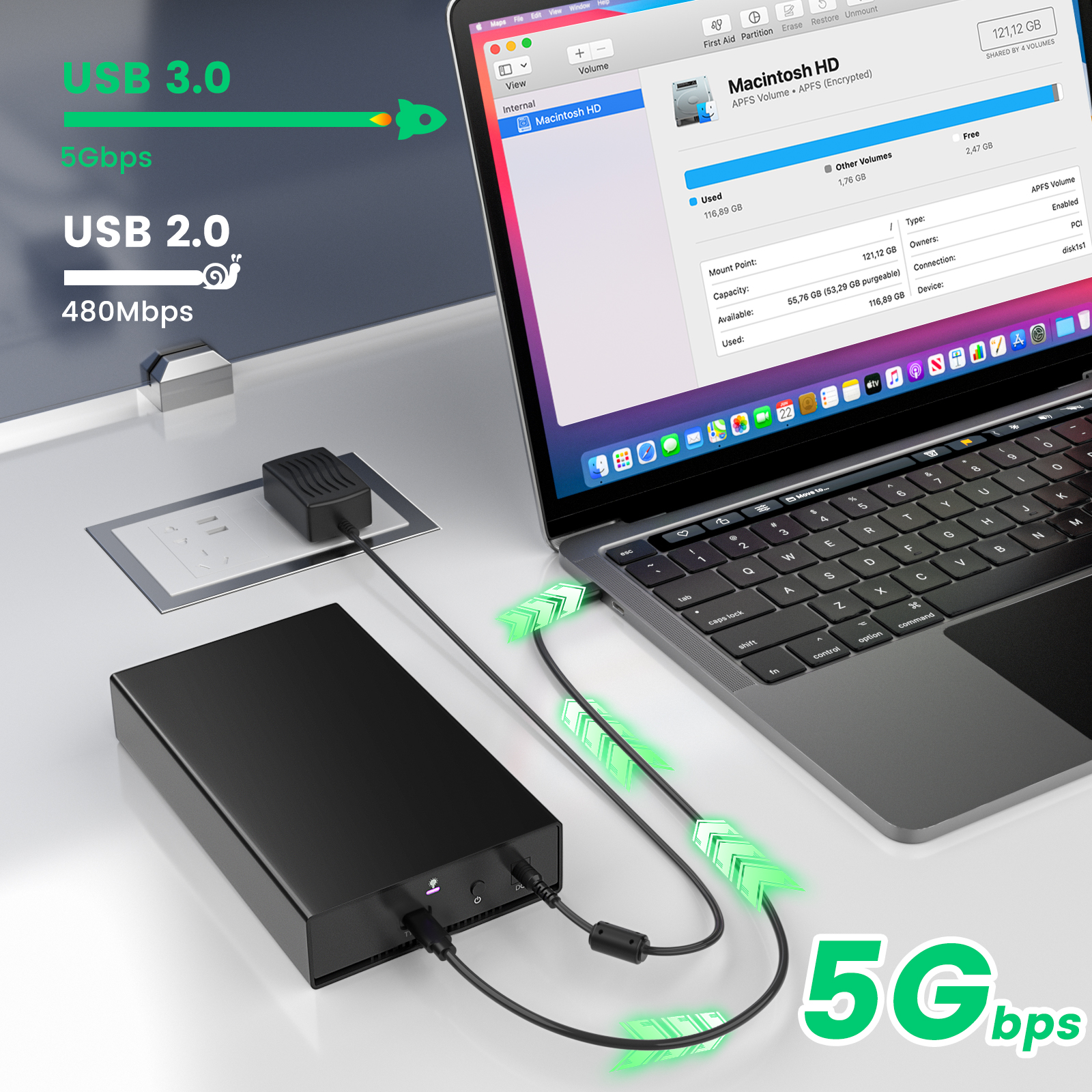 SAS to USB 3.0 Enclosure, SAS/SATA Hard Drive Adapter Reader Converter for 2.5/3.5inch SSD HDD