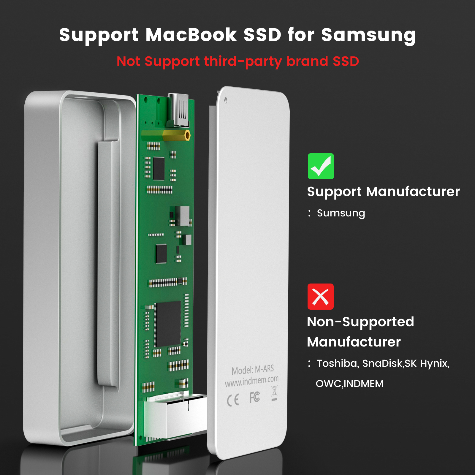 USB C 3.2 Enclosure for 12+16 PIN MacBook SSDs