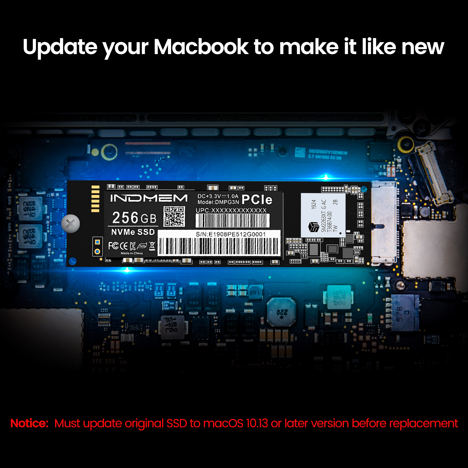 INDMEM PCIe NVME Gen3x4 SSD 3D TLC NAND Flash Hard Drive Replacement for Macbook Air, Macbook Pro Retina, iMac, Mac Pro, Mac Mini